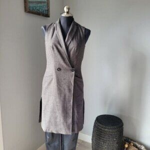 Double Breasted Houndstooth Long Blazer Vest Sz 0/Small